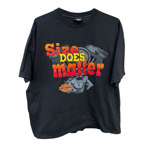 Vintage 90s Harley Davidson Engine Size Matters Black Shirt XXL Single Stich USA